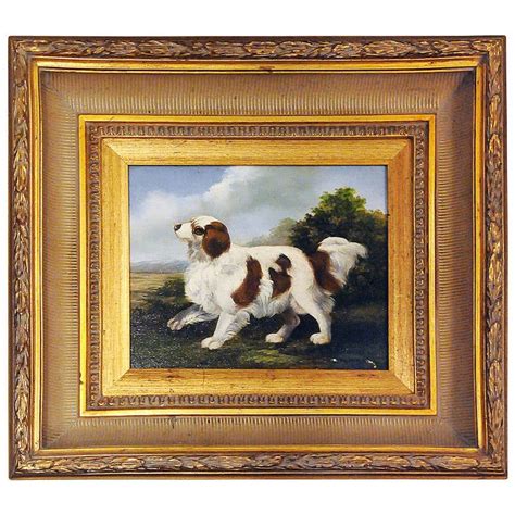 Vintage Framed Dog Painting At 1stdibs
