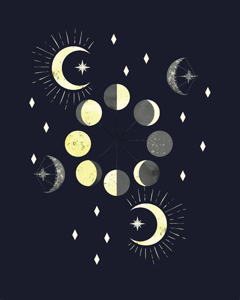 Celestial Moons Art Print Moon Phases Watercolor Etsy Moon Art