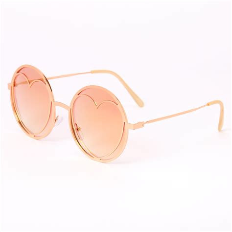 Heart In Circle Round Sunglasses Rose Gold Claire S Us