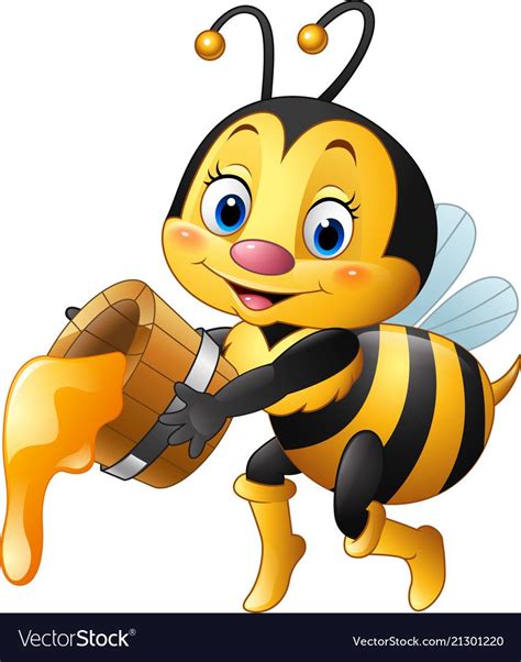 Illustration Of Cartoon Bee Holding Honey Bucket Download A Free