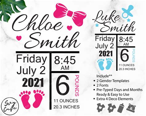 Birth Announcement Svg Birth Stats Svg Baby Keepsake Etsy New Zealand