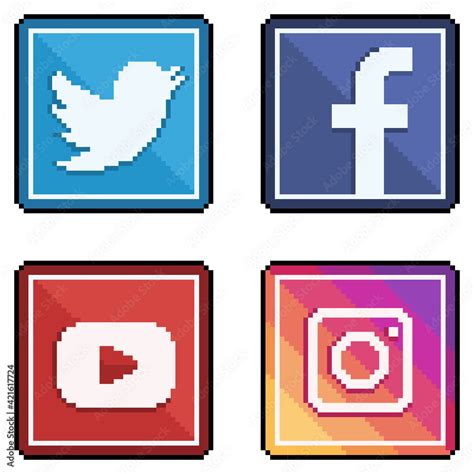 Icons Social Media And Social Networks In Pixel Art Twitter Facebook