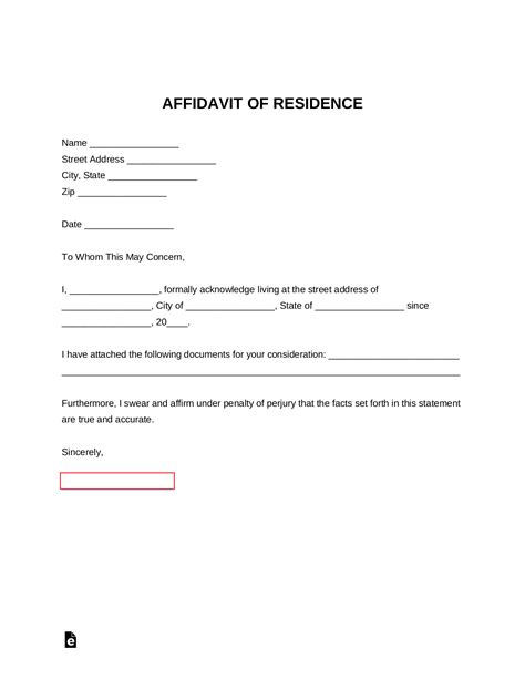 Free Proof Of Residency Letter Affidavit Of Residence Pdf Word