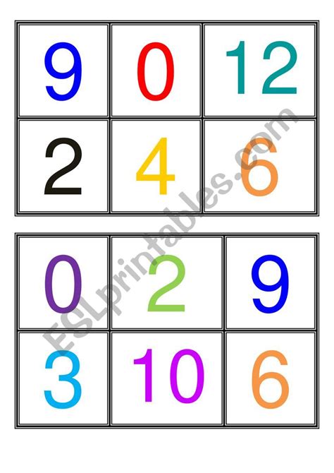 Bingo Numbers 0 12zero To Twelve Two Additional Blank Tables Esl