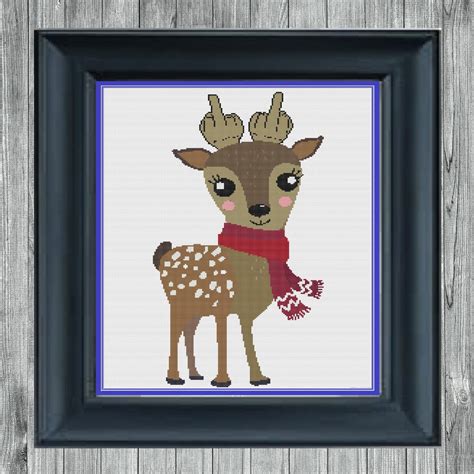 counted cross stitch printable pattern happy reindeer etsy