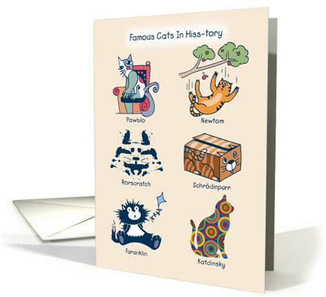 These birthday puns really do take the cake! Famous Cats in Hiss-tory, Cat Puns Humorous Birthday card ...