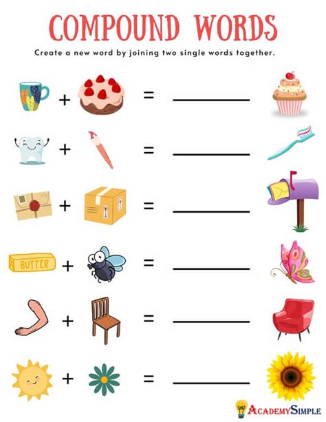 English Worksheets Vocabulary Compound Words 2 Academy Simple