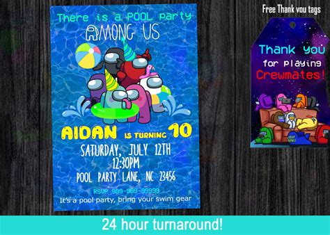 Among Us Pool Party Birthday Invite Among Us Invite Etsy