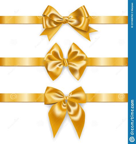 Set Of Realistic Golden Ribbons With Bows Decoration For Gift Boxes Design Element Stock