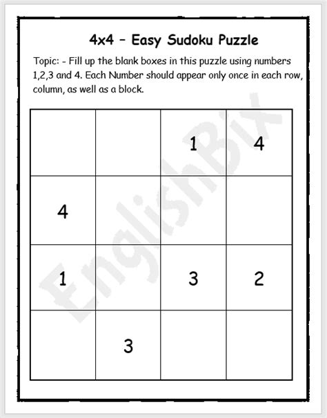 Easy Sudoku Printable 4x4