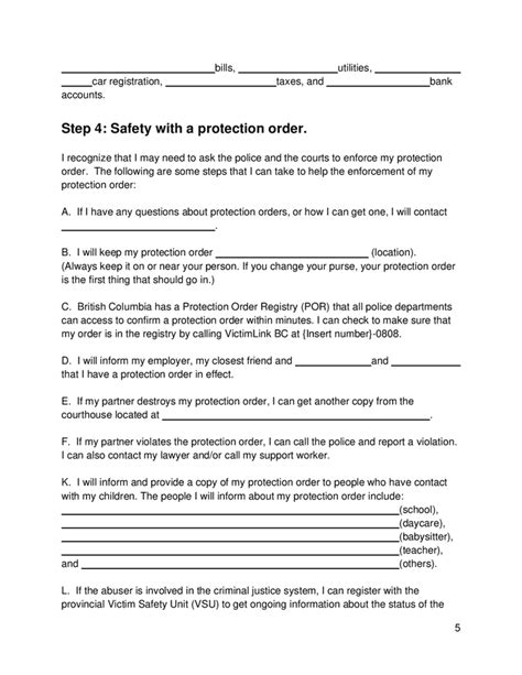 Personalized Safety Plan British Columbia Canada In Word And Pdf