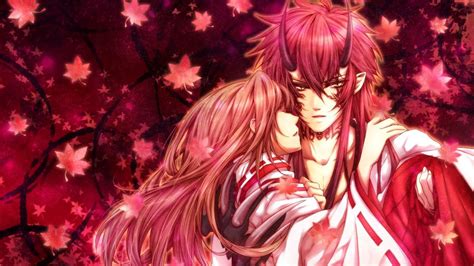 Scarlet Fragments Demon Anime Art Clutches Guy Girl Foliage Horns Wallpaper 2000x1125 488984