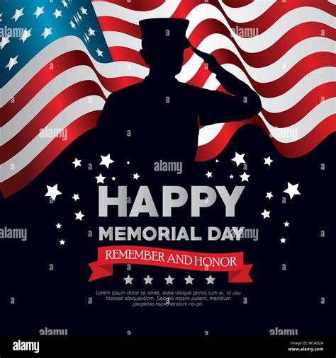 Happy Memorial Day Card With Soldier Silhuette Vector Illustration