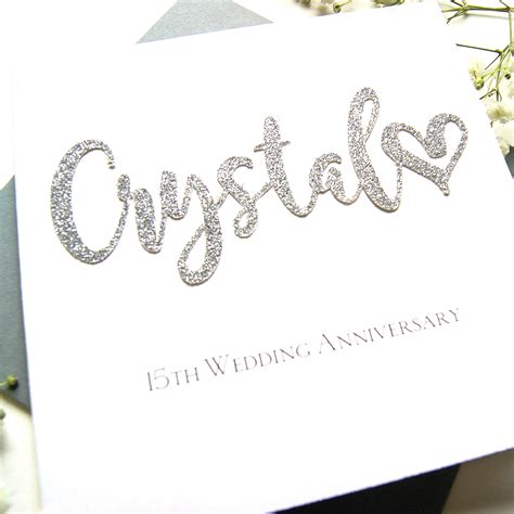 It is a cute stuffed bear holding a crystal rose and wearing a shirt that says. Crystal 15th Wedding Anniversary Card | Shop Online ...