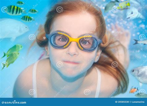 Children Girl Underwater Goggles Swimming Stock Photo Cartoondealer