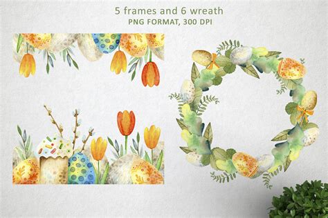 Happy Easter Watercolor Set On Yellow Images Creative Store