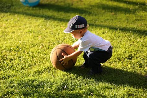 Free Picture Baby Toddler Basketball Player Grass Baseball Ball