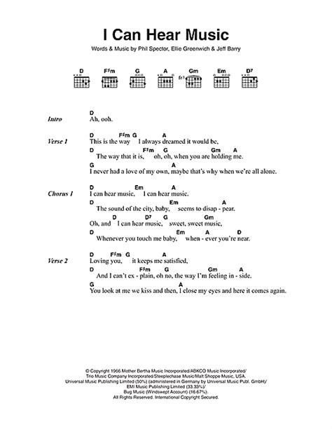 After bridge, repeat to chorus until fade. I Can Hear Music sheet music by The Beach Boys (Lyrics ...