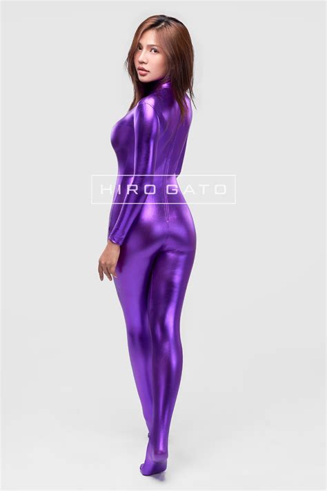 Hiro Gato Shiny Metallic Spandex Catsuit Purple