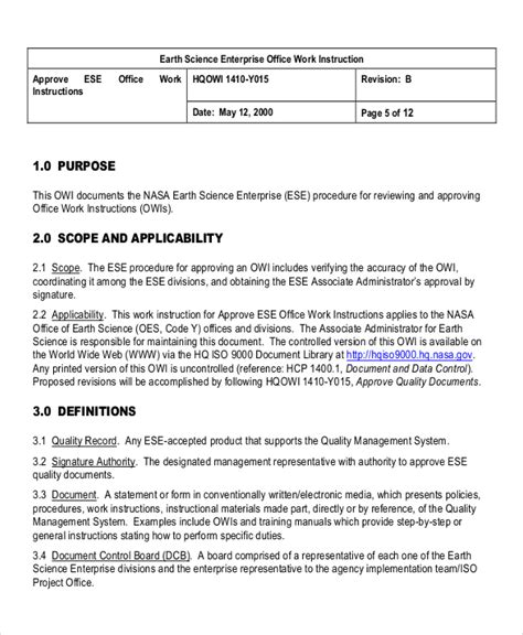 Work Instruction Template Template Business