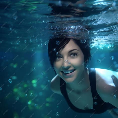 Premium Ai Image Beautiful Young Woman Swimming Underwater In The Pool Underwater Portrait