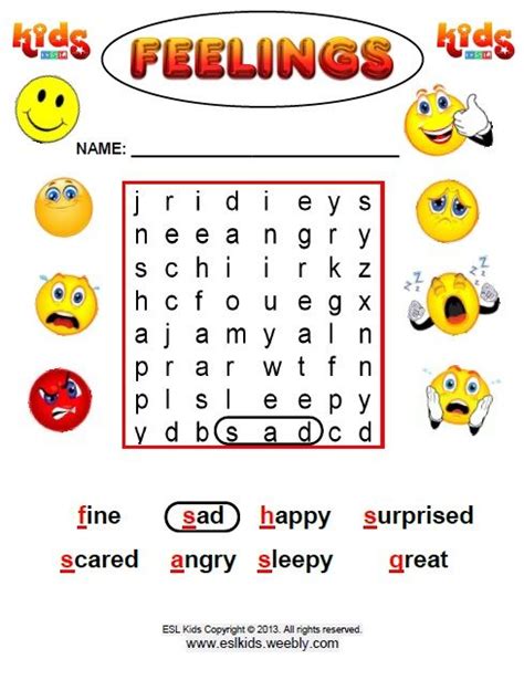 Understanding feelings and emotions for kids is an important social skill for preschoolers and toddlers. Feelings Word Search for Beginners http://www.eslkidz.com ...