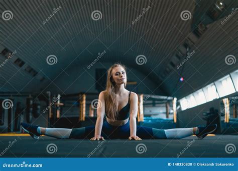 Stretching Gymnast Girl Doing Vertical Split Twine Stock Photo Image