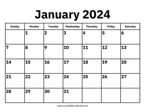 January 2024 Calendar A Printable Calendar