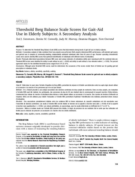 Pdf Threshold Berg Balance Scale Scores For Gait Aid Use
