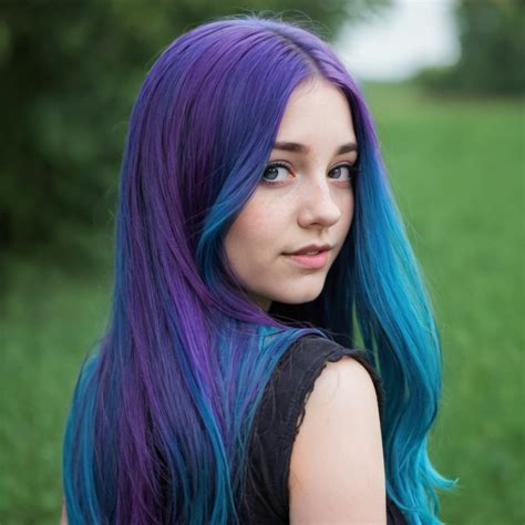 Girl With Long Blue And Purple Hair Openart