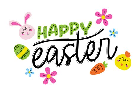 Cartoon Happy Easter Text Sticker Element Vector Cartoon Easter