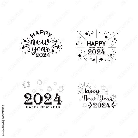 Happy New Year 2024 Text Typography Design And Christmas Elegant