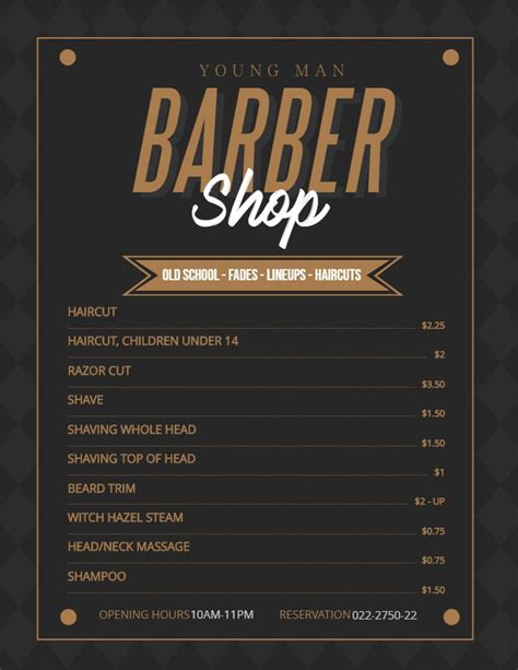 Gentlemen's haircut & finish (35mins) £20.00. Modern price list for men's barber shop and salon ...