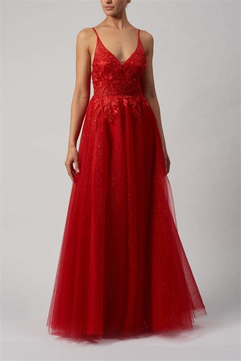 Red Embroidered Lace Evening Dress Mc11938 Cargo Clothing
