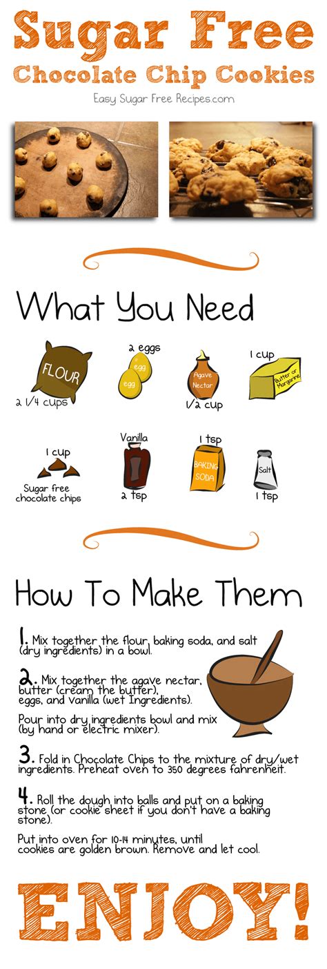They are easy to make (no mixer required) with the best chocolate chip cookie recipe! Baking sugar free chocolate chip cookie recipe? This printable recipe has oodle… (With images ...