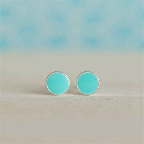 Mini Round Stud Earrings Turquoise Blue Studs Tiffany By Matoto