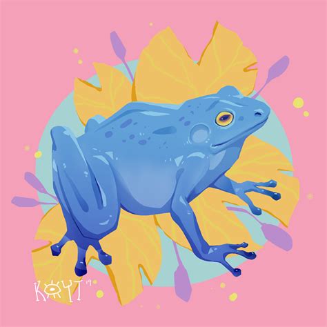Furrybooru 1 1 2019 Ambiguous Gender Amphibian Blue Skin Digital Media Artwork Feral Frog