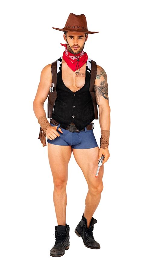 Cowboy Sheriff Costume Mens Black Brown Vest Bandana Holster Etsy