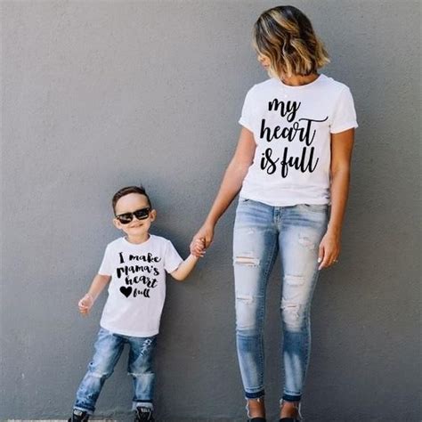 I Make Mamas Heart Full Tee Mommyandme T Shirts Mom And Son Short Sleeve Mom And Son Outfits