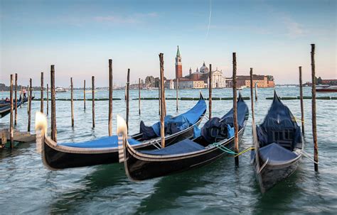 Venice Gondolas Moored At The San Marco Square Photograph By