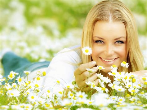 Yellow sunflower with black background, flowers, yellow flowers. Smiling Blonde Girl Lying On Daisy Flowers HD Wallpaper ...