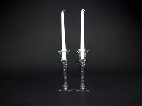 Orrefors Crystal Candle Holders Set Of Two 8 Inch Tall Twisted Stem Candlestick Holders