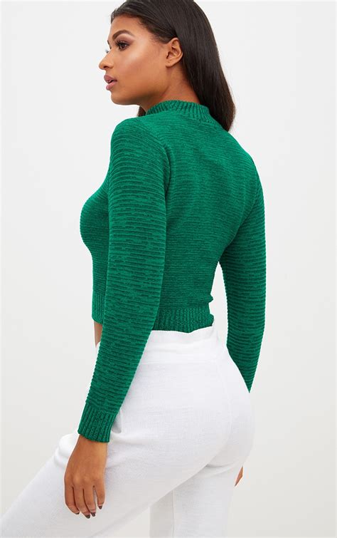 Emerald Green Ribbed Crop Knitted Sweater Prettylittlething Usa