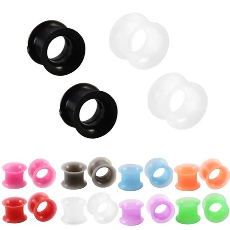 Pair Silicone Plugs And Tunnels Flexible Thin Ear Tunnel Double Flared
