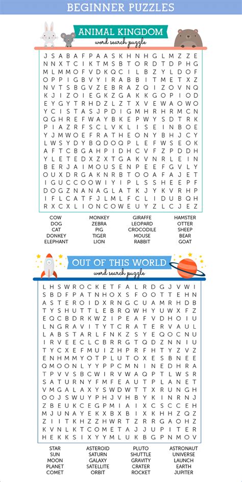 Free Beginner Wordsearch Puzzles