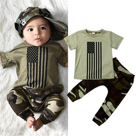 Us 2pcs Newborn Kids Baby Boy Summer Clothes Usa Flag T Shirt Camo