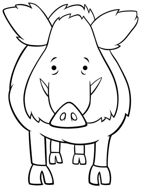 Wild Boar Cartoon Animal Character Coloring Book Page 1915661 Vector