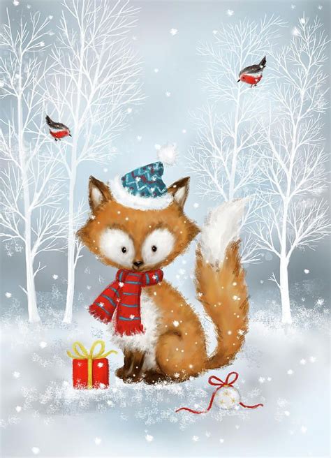 Fox In Wood By Makiko Christmas Art Christmas Paintings Cute
