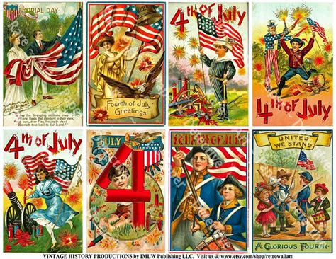 Patriotic Flag Art Vintage Mini Postcard Stickers Fourth Of July