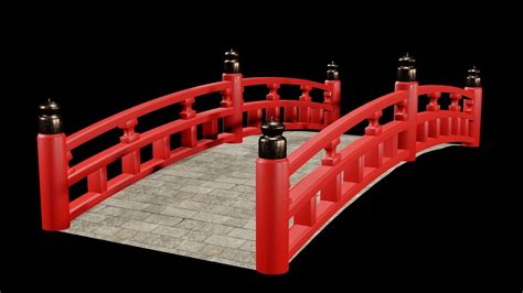 Japanese Red Bridge 3d Asset Cgtrader
